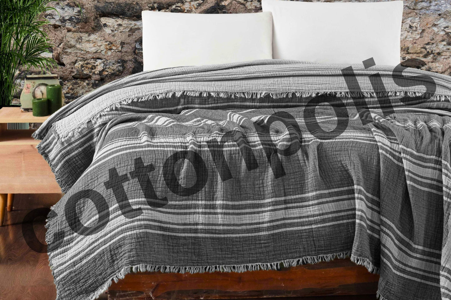 Wholesale Muslin Blankets for Bed Striped 100% Turkish Cotton Gauze Throw Blankets by Cottonpolis