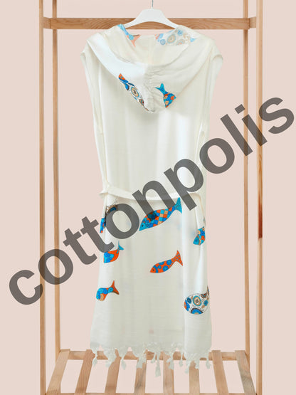 Wholesale Printed Bamboo Muslin Beach Dress and Pareo with Hooded Wide Range of Patterns Available by Cottonpolis