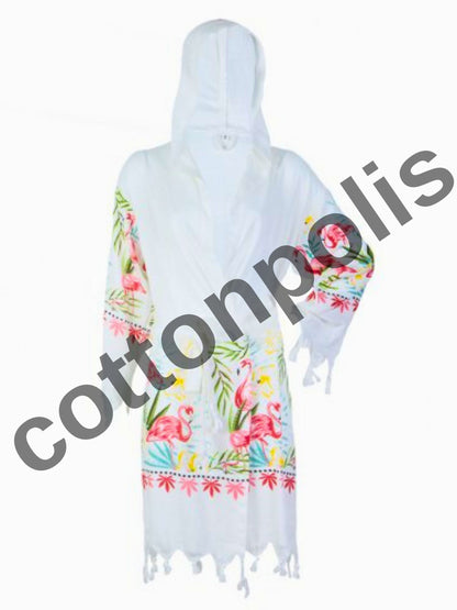 Wholesale Printed Bamboo Muslin Robe and Beach Dress with Hooded Wide Range of Patterns Available by Cottonpolis