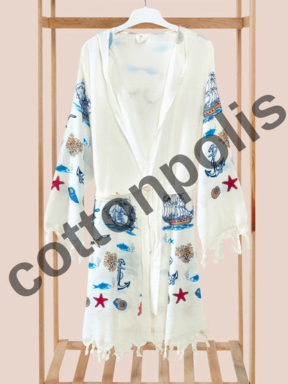 Wholesale Printed Bamboo Muslin Robe and Beach Dress with Hooded Wide Range of Patterns Available by Cottonpolis