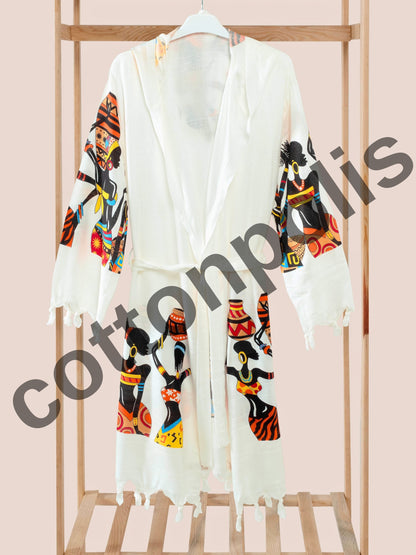 Wholesale Printed Bamboo Muslin Robe and Beach Dress with Hooded Wide Range of Patterns Available by Cottonpolis