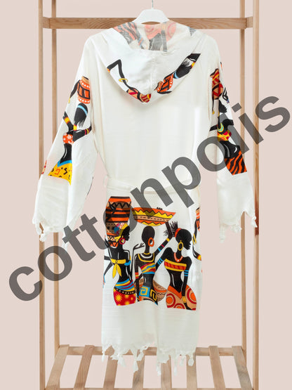 Wholesale Printed Bamboo Muslin Robe and Beach Dress with Hooded Wide Range of Patterns Available by Cottonpolis