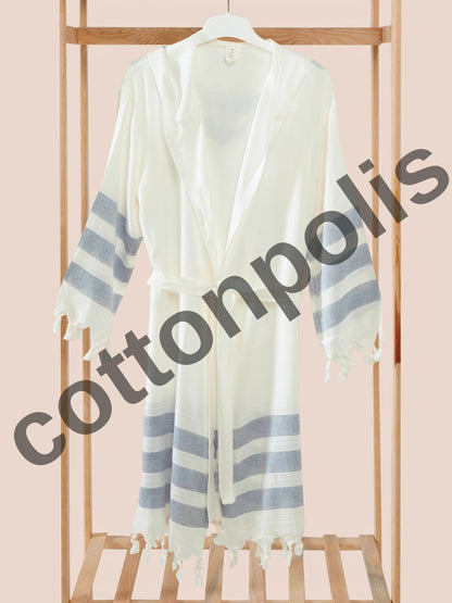 Wholesale Striped Bamboo Muslin Robes and Beach Dress with Hooded by Cottonpolis