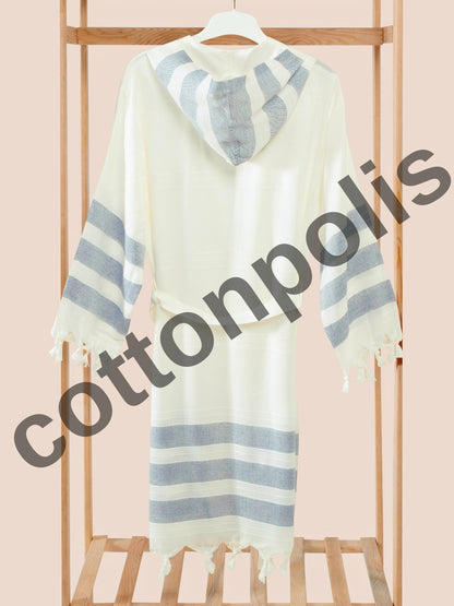 Wholesale Striped Bamboo Muslin Robes and Beach Dress with Hooded by Cottonpolis