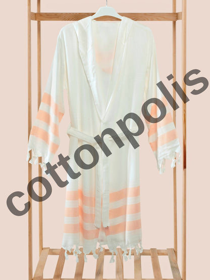 Wholesale Striped Bamboo Muslin Robes and Beach Dress with Hooded by Cottonpolis