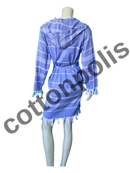 Wholesale Striped Turkish Robe Peshtemal with Hooded 100% Cotton Beachwear by Cottonpolis