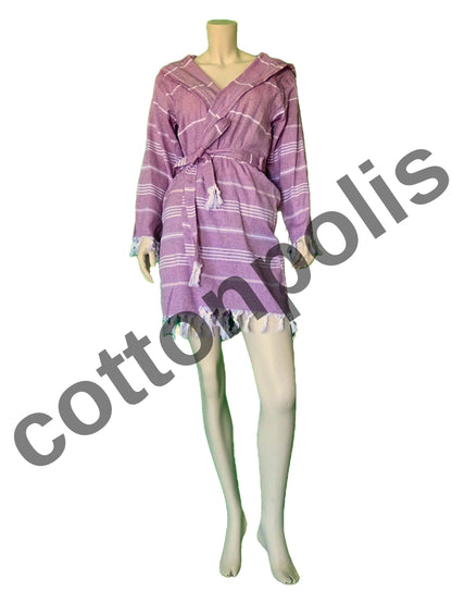 Wholesale Striped Turkish Robe Peshtemal with Hooded 100% Cotton Beachwear by Cottonpolis