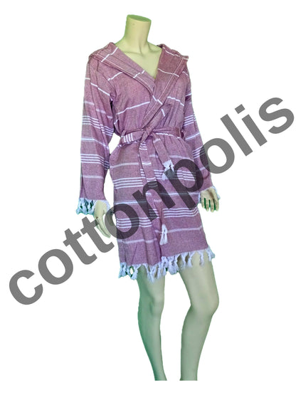 Wholesale Striped Turkish Robe Peshtemal with Hooded 100% Cotton Beachwear by Cottonpolis