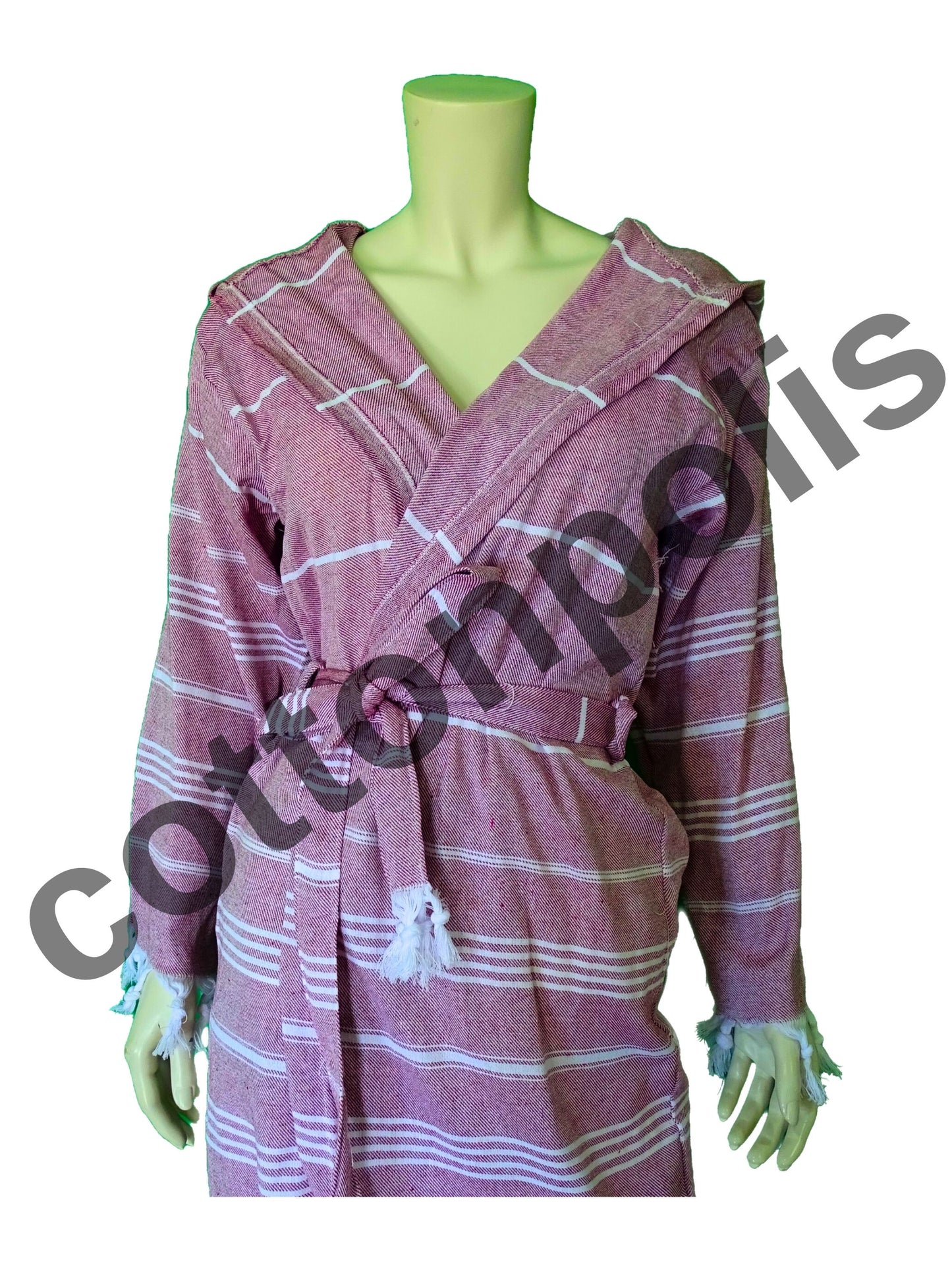 Wholesale Striped Turkish Robe Peshtemal with Hooded 100% Cotton Beachwear by Cottonpolis