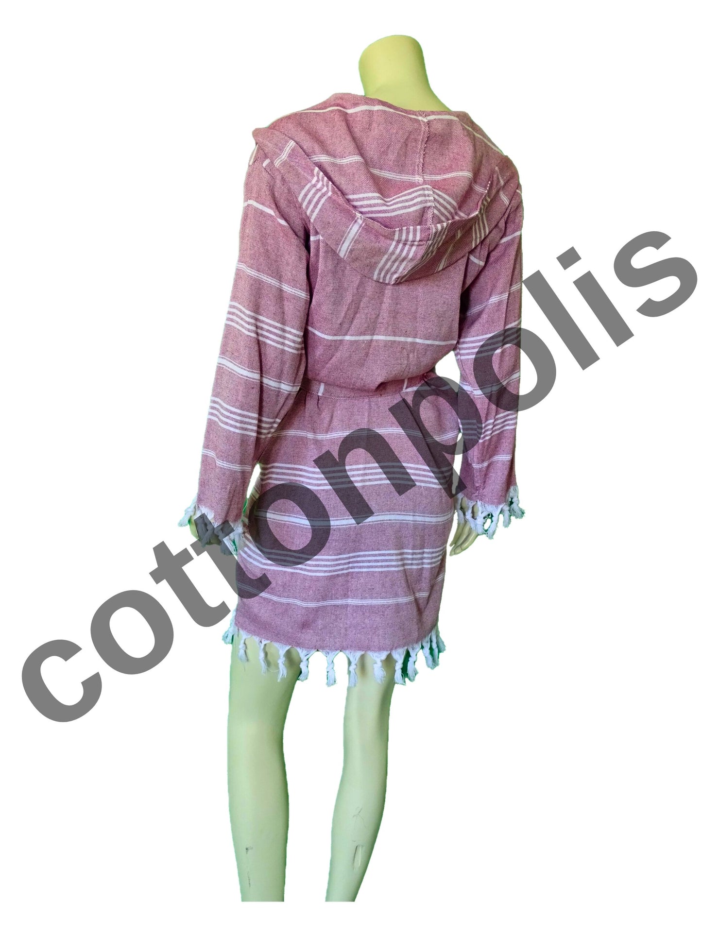 Wholesale Striped Turkish Robe Peshtemal with Hooded 100% Cotton Beachwear by Cottonpolis