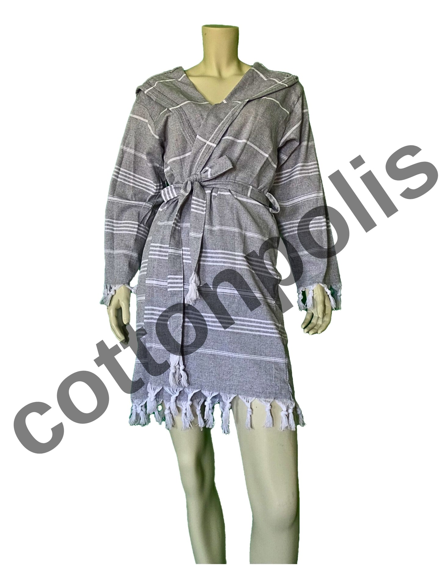 Wholesale Striped Turkish Robe Peshtemal with Hooded 100% Cotton Beachwear by Cottonpolis