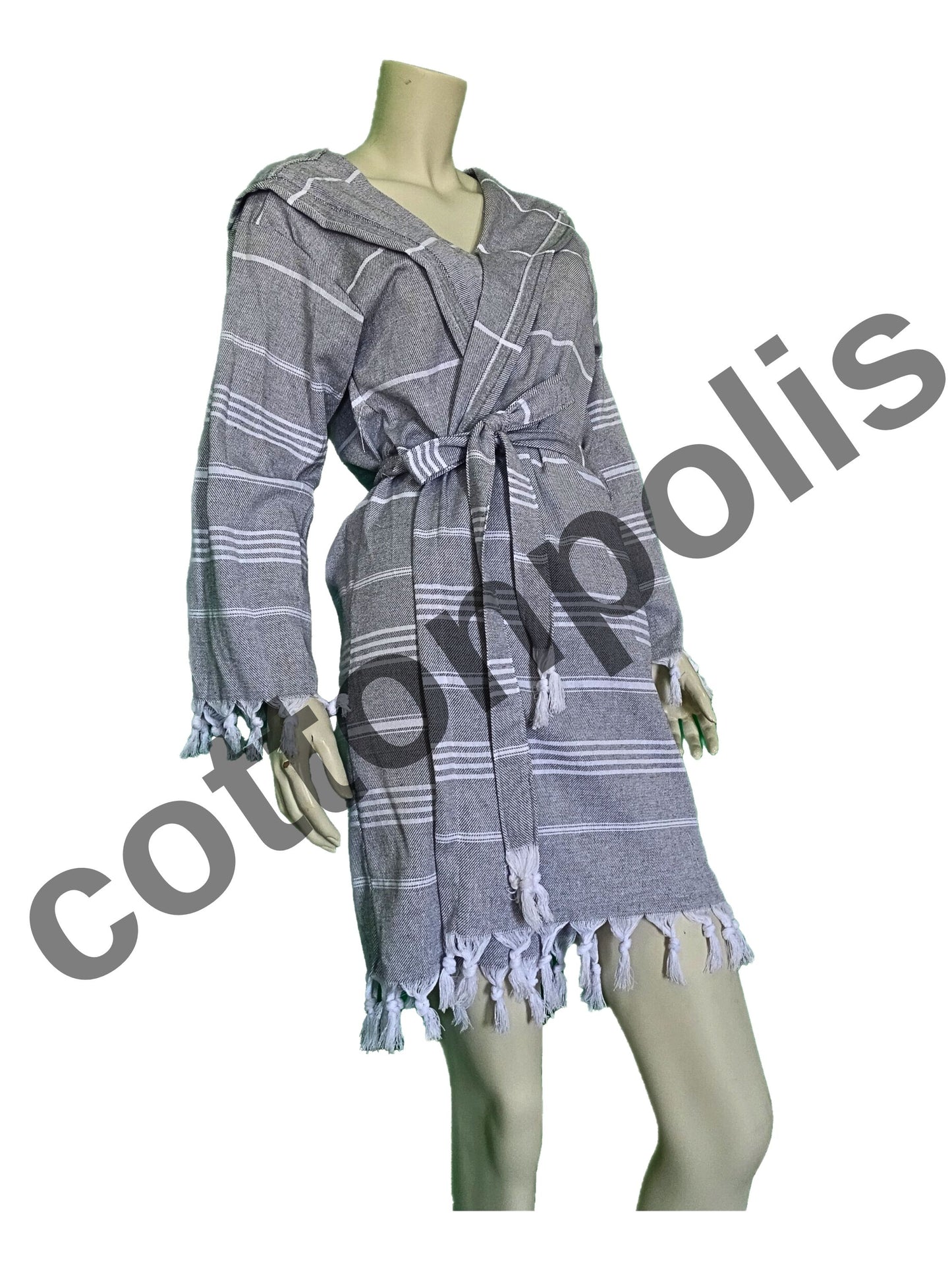 Wholesale Striped Turkish Robe Peshtemal with Hooded 100% Cotton Beachwear by Cottonpolis