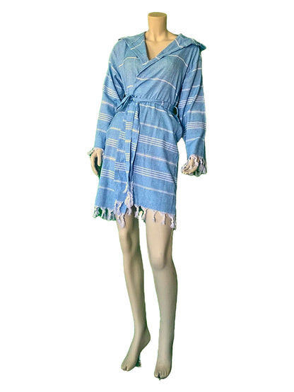 Wholesale Striped Turkish Robe Peshtemal with Hooded 100% Cotton Beachwear by Cottonpolis