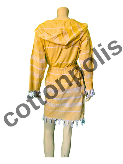 Wholesale Striped Turkish Robe Peshtemal with Hooded 100% Cotton Beachwear by Cottonpolis