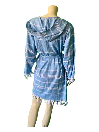 Wholesale Striped Turkish Robe Peshtemal with Hooded 100% Cotton Beachwear by Cottonpolis