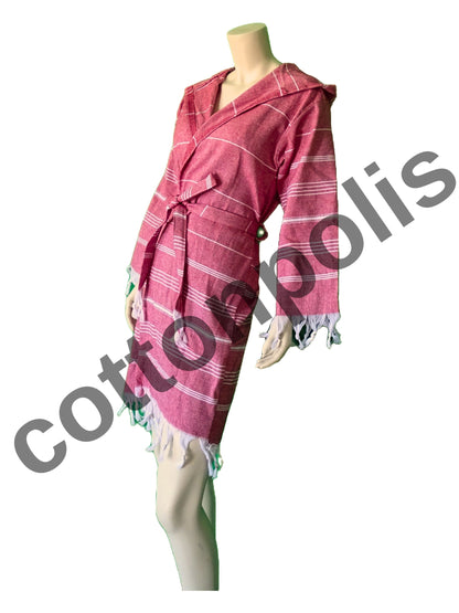 Wholesale Striped Turkish Robe Peshtemal with Hooded 100% Cotton Beachwear by Cottonpolis