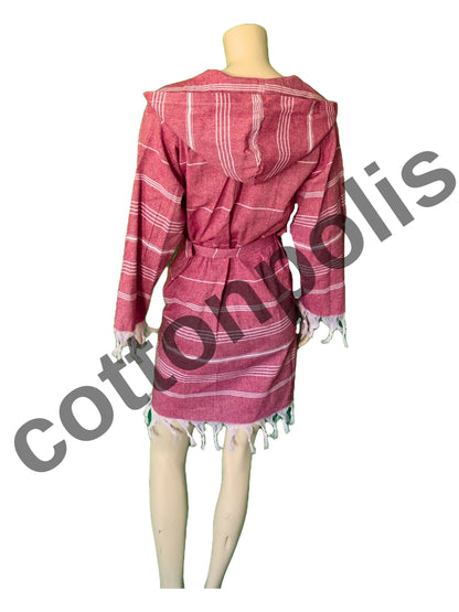 Wholesale Striped Turkish Robe Peshtemal with Hooded 100% Cotton Beachwear by Cottonpolis