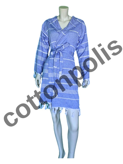 Wholesale Striped Turkish Robe Peshtemal with Hooded 100% Cotton Beachwear by Cottonpolis