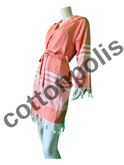 Wholesale Traditional Turkish Robe Peshtemal with Hooded 100% Cotton Beachwear by Cottonopolis