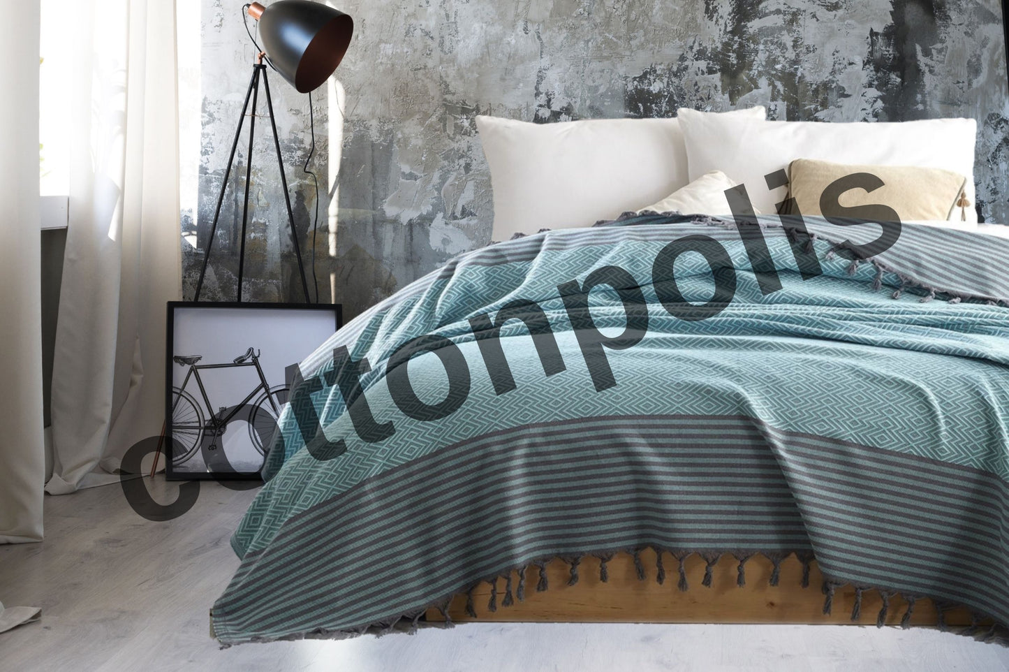 Wholesale Turkish Blankets Diamond Striped Bedspreads 100% Cotton by Cottonpolis