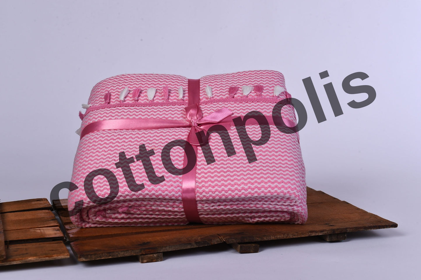 Wholesale Turkish Blankets Zigzag with Pompom Bedspreads 100% Cotton by Cottonpolis