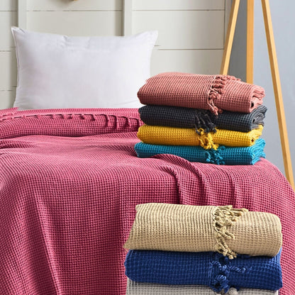 Wholesale Waffle Blankets with Tassel, 100% Turkish Cotton Waffle Weave Throw Blankets by Cottonpolis