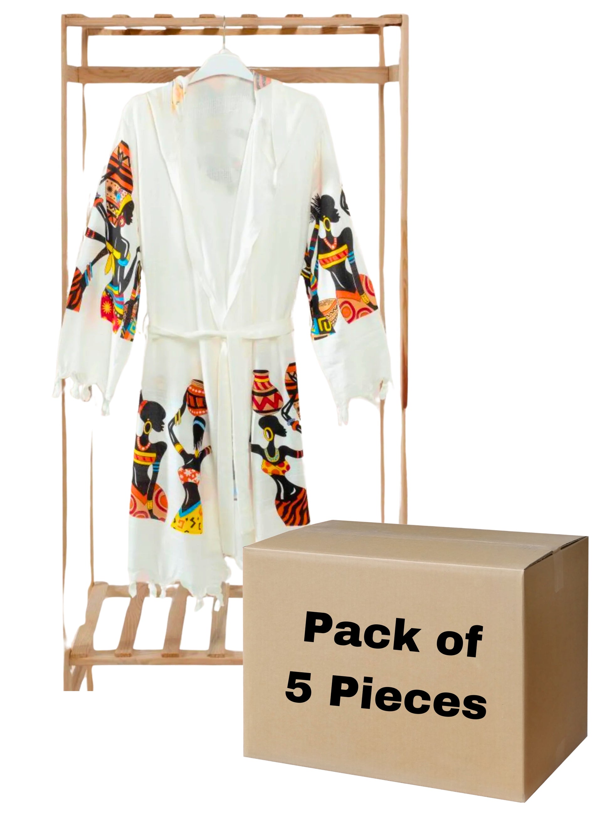 Bulk Muslin Robe Women Carrying Trays Printed, Bulk Pack of 5 Peshtemal Bathrobe-1