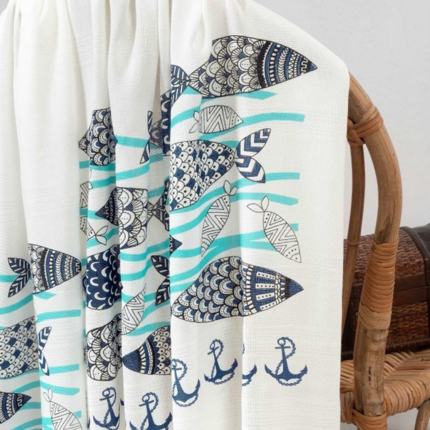 Muslin Turkish Towels Fish Design Turquoise, Bulk Pack of 10 Peshtemal-3