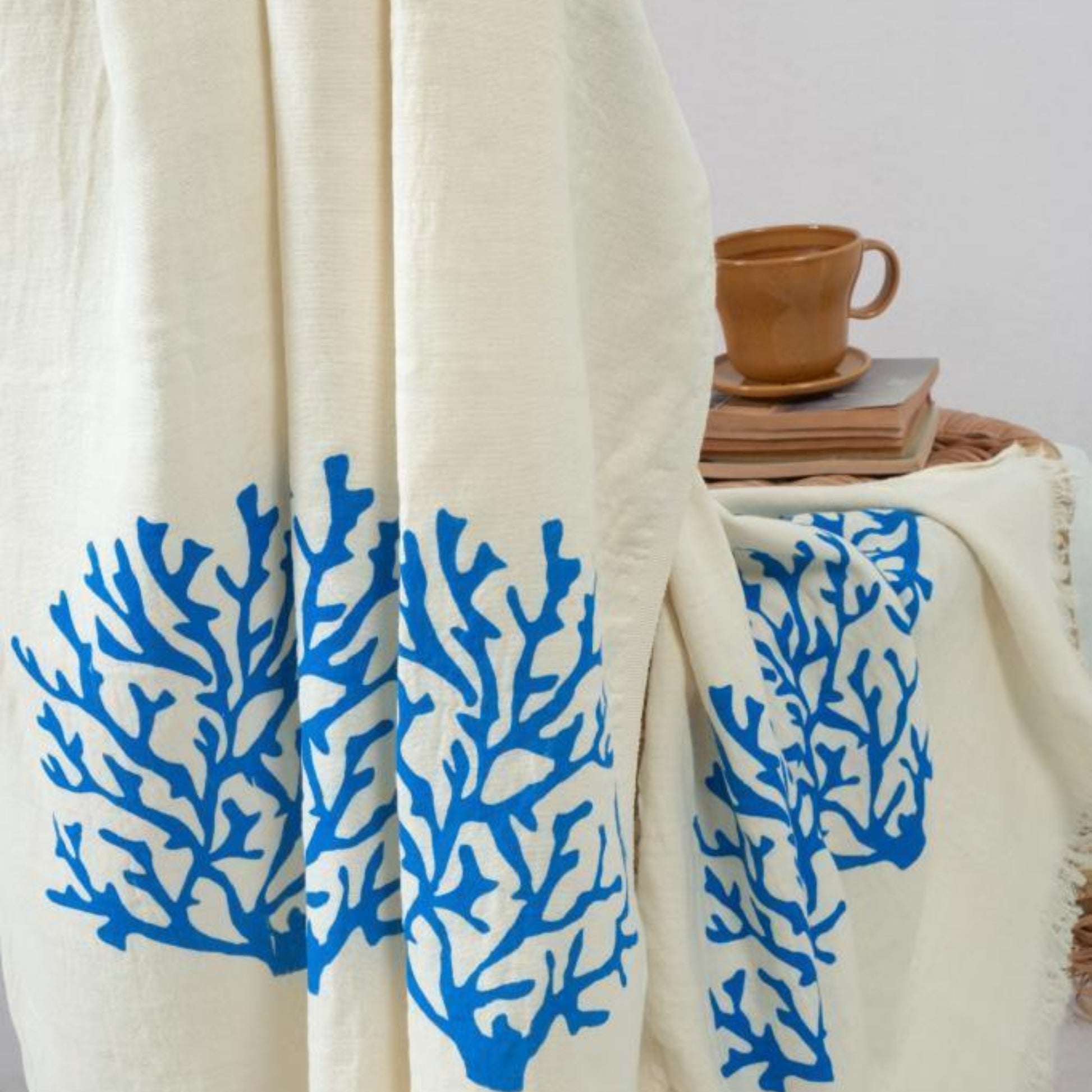 Muslin Turkish Towels Leaf Design Blue, Bulk Pack of 10 Peshtemal-3