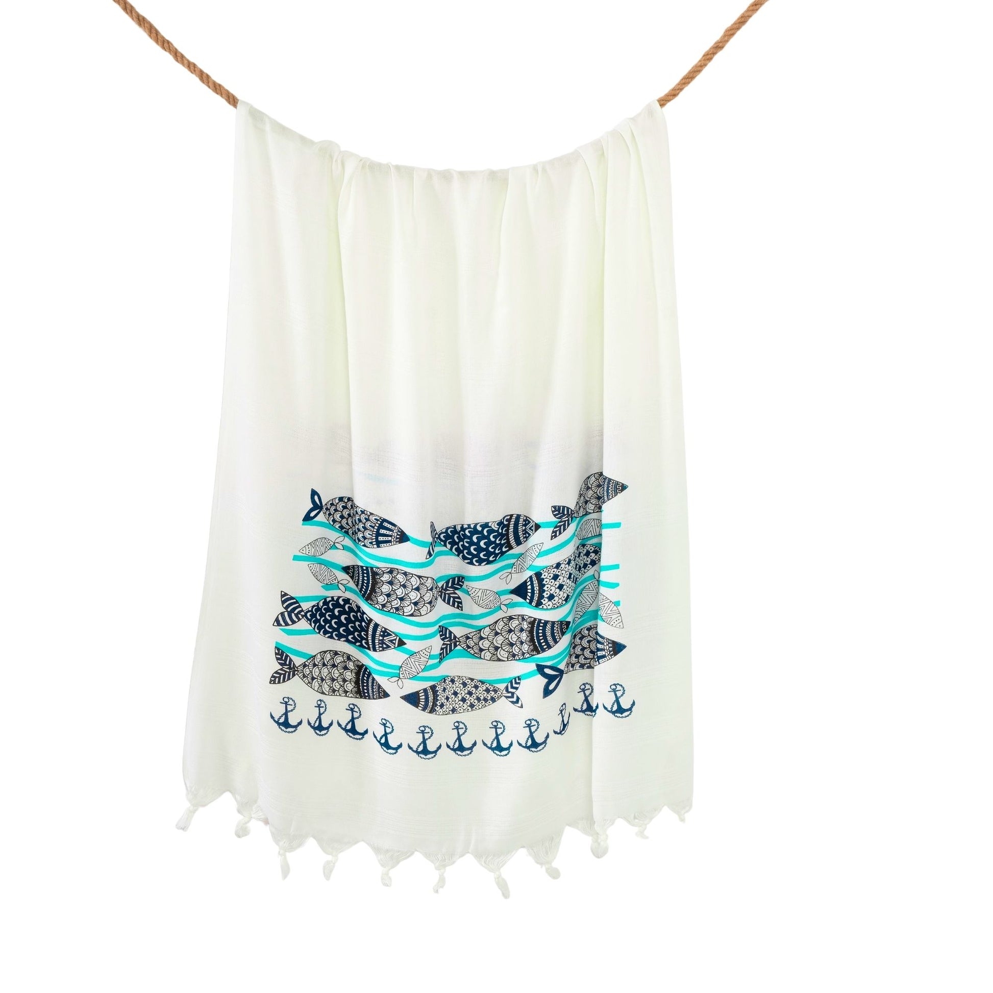 Anchor & Fish - Wholesale Printed Turkish Beach Towels-1