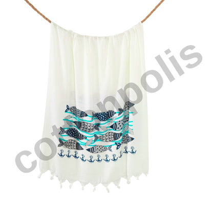 Anchor & Fish - Wholesale Printed Turkish Beach Towels-3