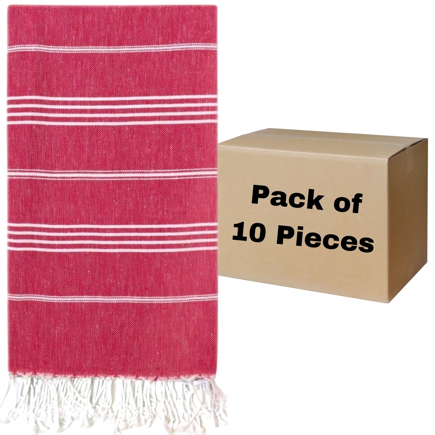 Sultan Turkish Beach Towels, Bulk Pack of 10, Red-1